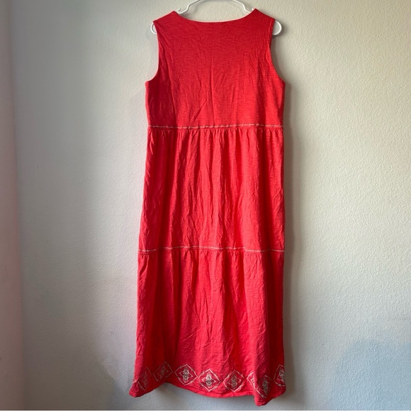 J Jill Maxi Dress 1X Tiered Embroidered Beaded Coral Beach Casual Cruise Boho - Picture 10 of 16